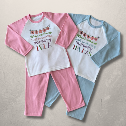 Personalised Embroidered Children's Pyjamas: Starting Nursery Apple Banner Design