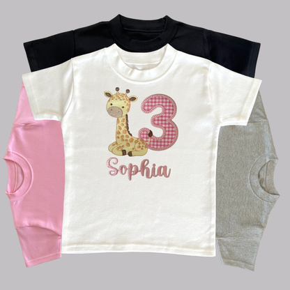 Personalised Embroidered Children's Birthday Top: Giraffe Design