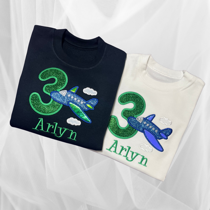 Personalised Embroidered Children's Birthday Top: Aeroplane Design