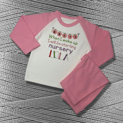 Personalised Embroidered Children's Pyjamas: Starting Nursery Apple Banner Design