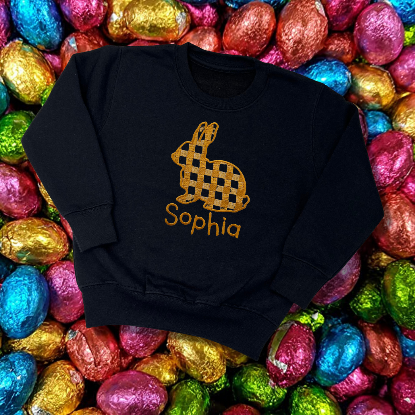 Personalised Embroidered Children's Easter Gingham Bunny Design