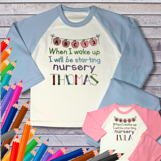 Personalied Embroidered Children's Pyjamas: Starting Nursery Apple Banner Design