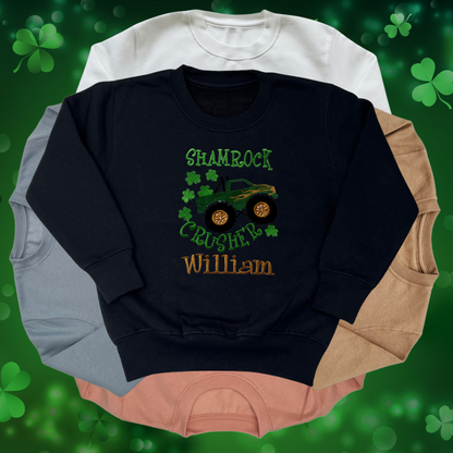 Personalised Embroidered Children's St Patrick's Day Monster Truck Design