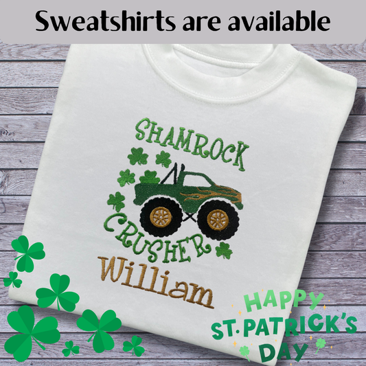 Personalised Embroidered Children's St Patrick's Day Top,  Monster Truck Design