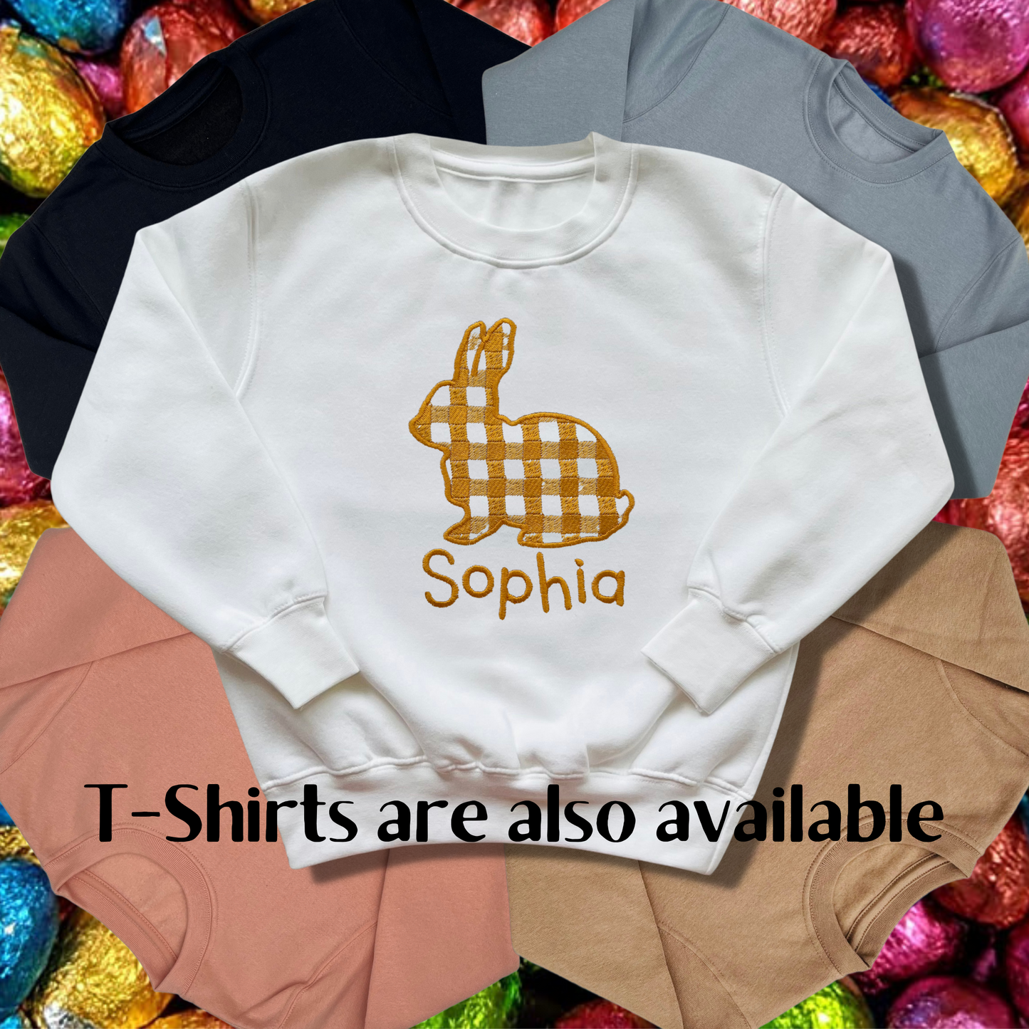 Personalised Embroidered Children's Easter Gingham Bunny Design