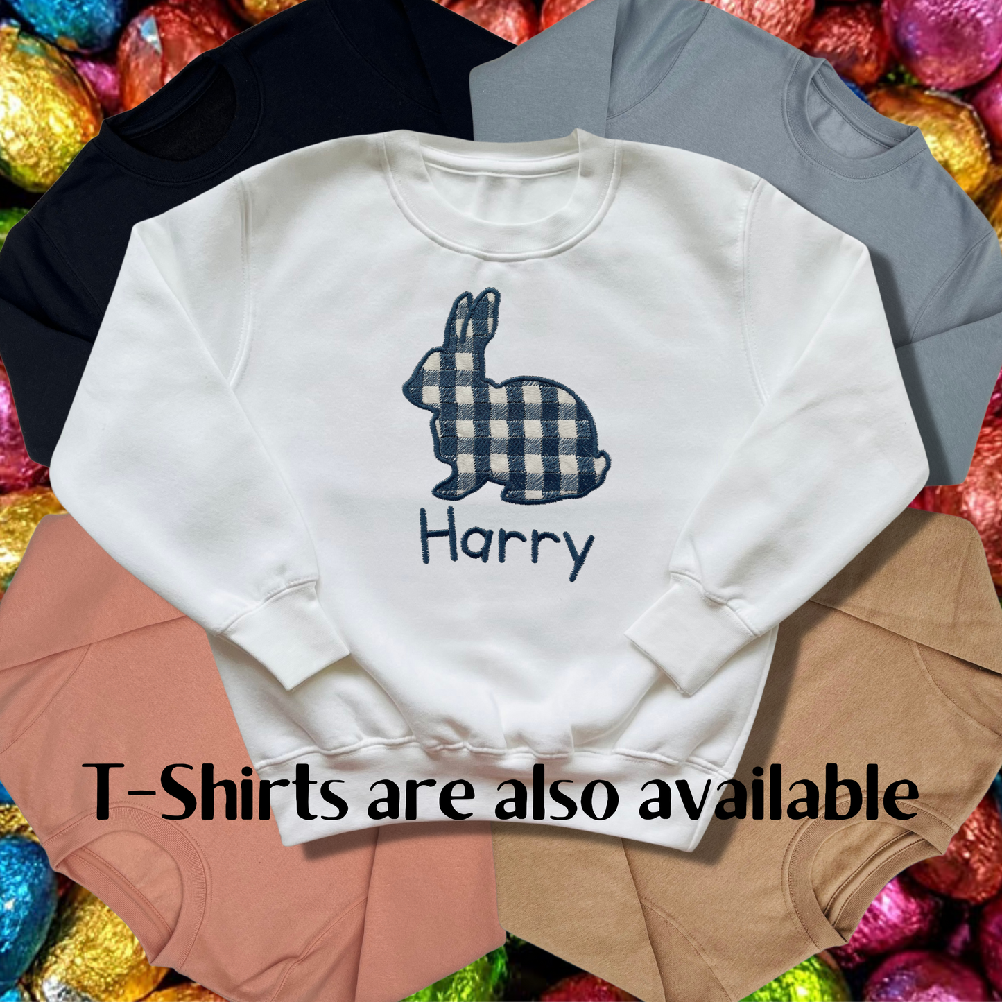 Personalised Embroidered Children's Easter Gingham Bunny Design
