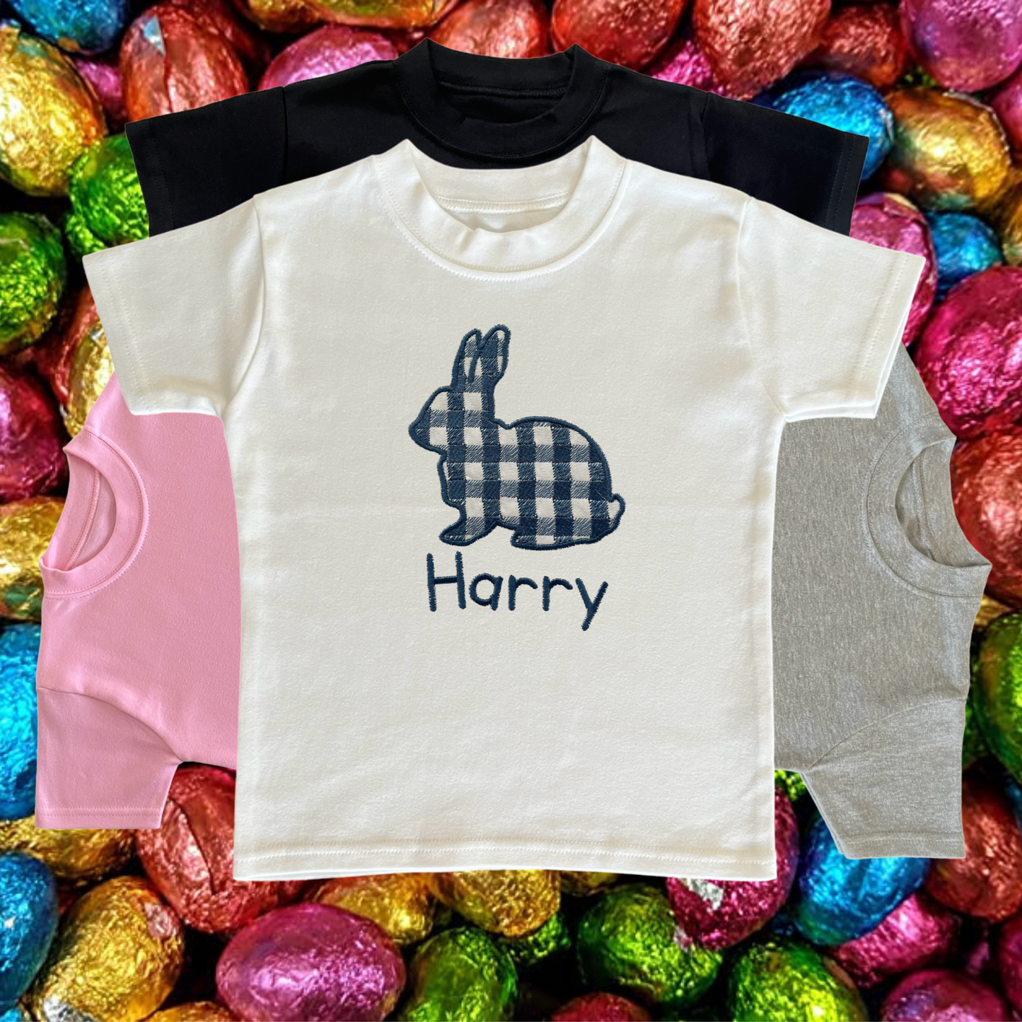 Personalised Embroidered Children's Easter Gingham Bunny Design
