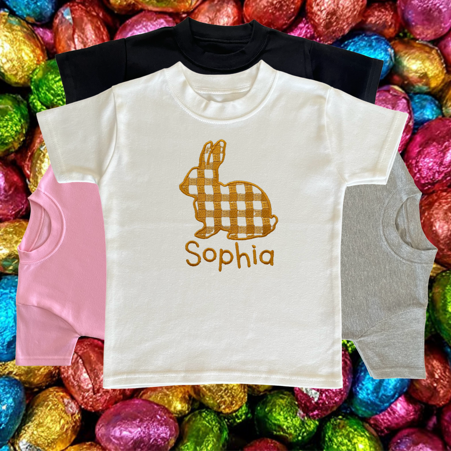 Personalised Embroidered Children's Easter Gingham Bunny Design