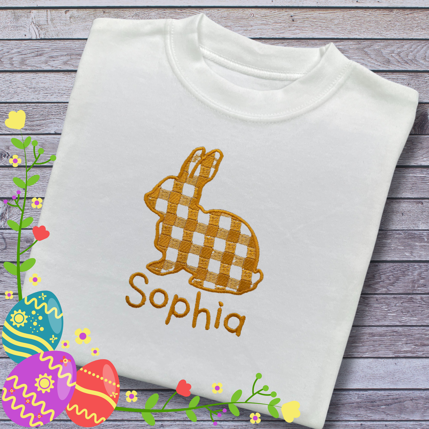 Personalised Embroidered Children's Easter Gingham Bunny Design