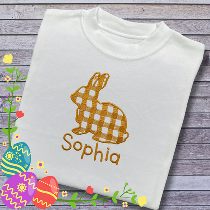 Personalised Embroidered Children's Easter Gingham Bunny Design
