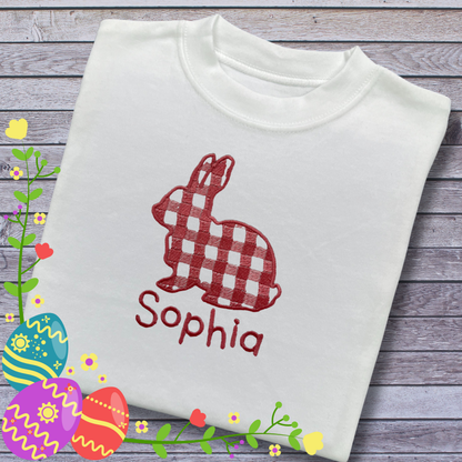 Personalised Embroidered Children's Easter Gingham Bunny Design