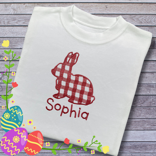 Personalised Embroidered Children's Easter Gingham Bunny Design