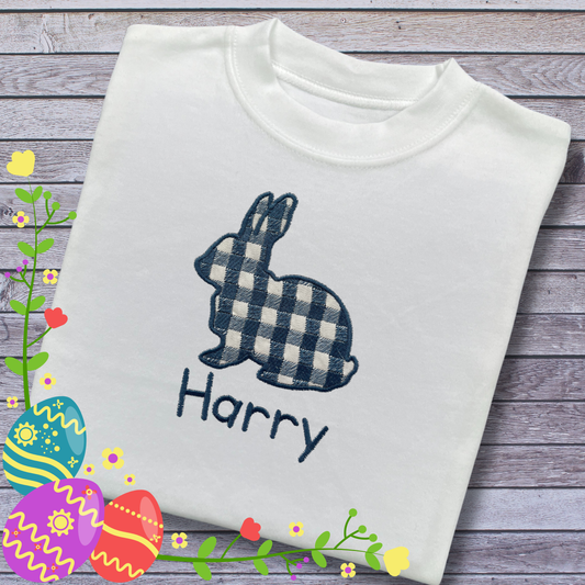 Personalised Embroidered Children's Easter Gingham Bunny Design