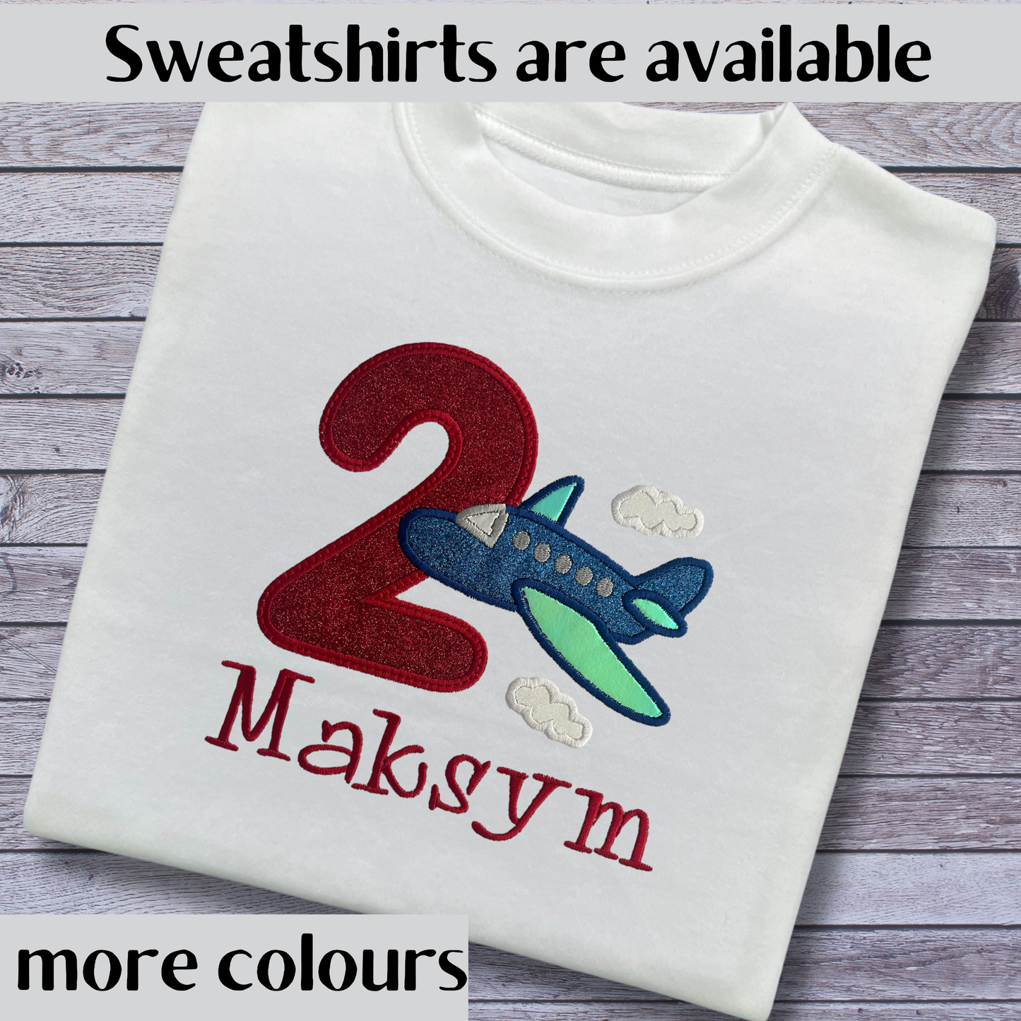 Personalised Embroidered Children's Birthday Top: Aeroplane Design