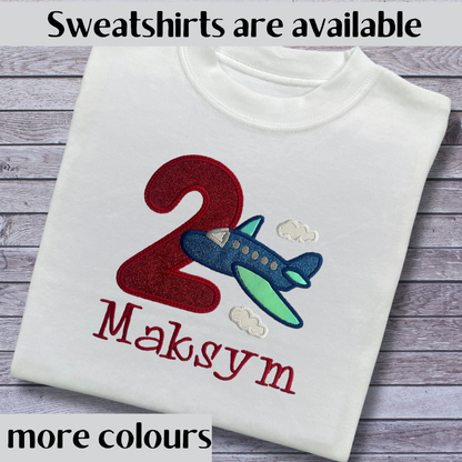 Personalised Embroidered Children's Birthday Top: Aeroplane Design