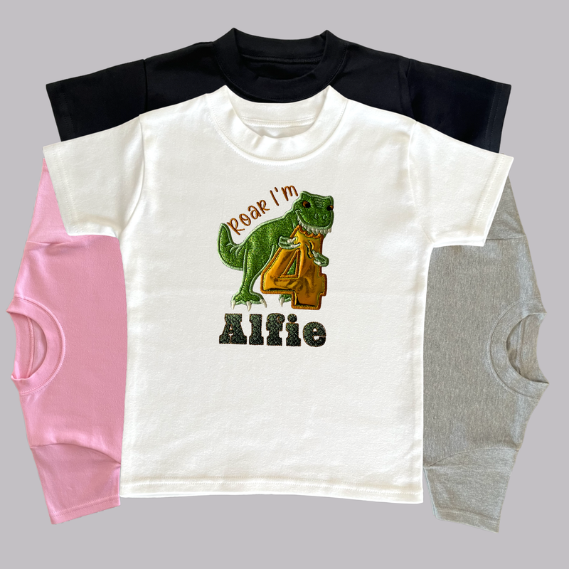 Personalised Embroidered Dinosaur Birthday T-Shirts and Sweatshirts
