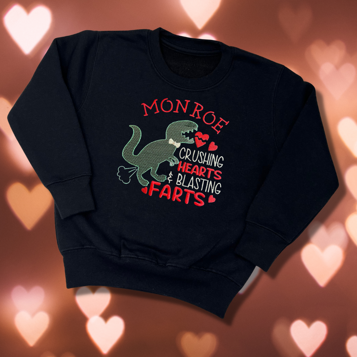 Personalised Embroidered Children's Valentine's Top: Dinosaur Design