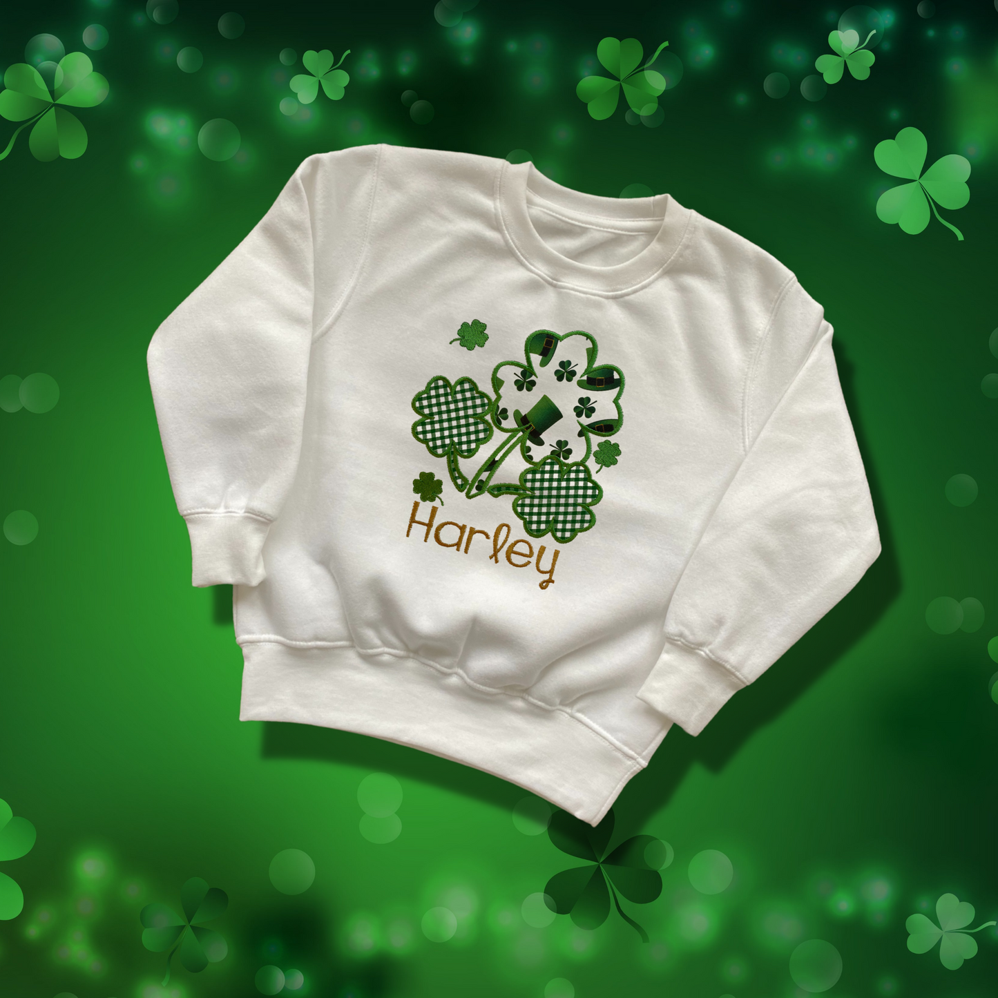 Personalised Embroidered Children's St Patrick's Day Top,  Shamrocks Design