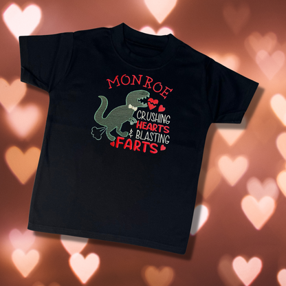 Personalised Embroidered Children's Valentine's Top: Dinosaur Design