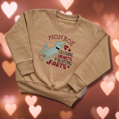 Personalised Embroidered Children's Valentine's Top: Dinosaur Design