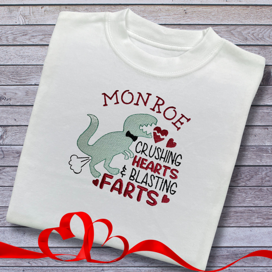 Personalised Embroidered Children's Valentine's Top: Dinosaur Design