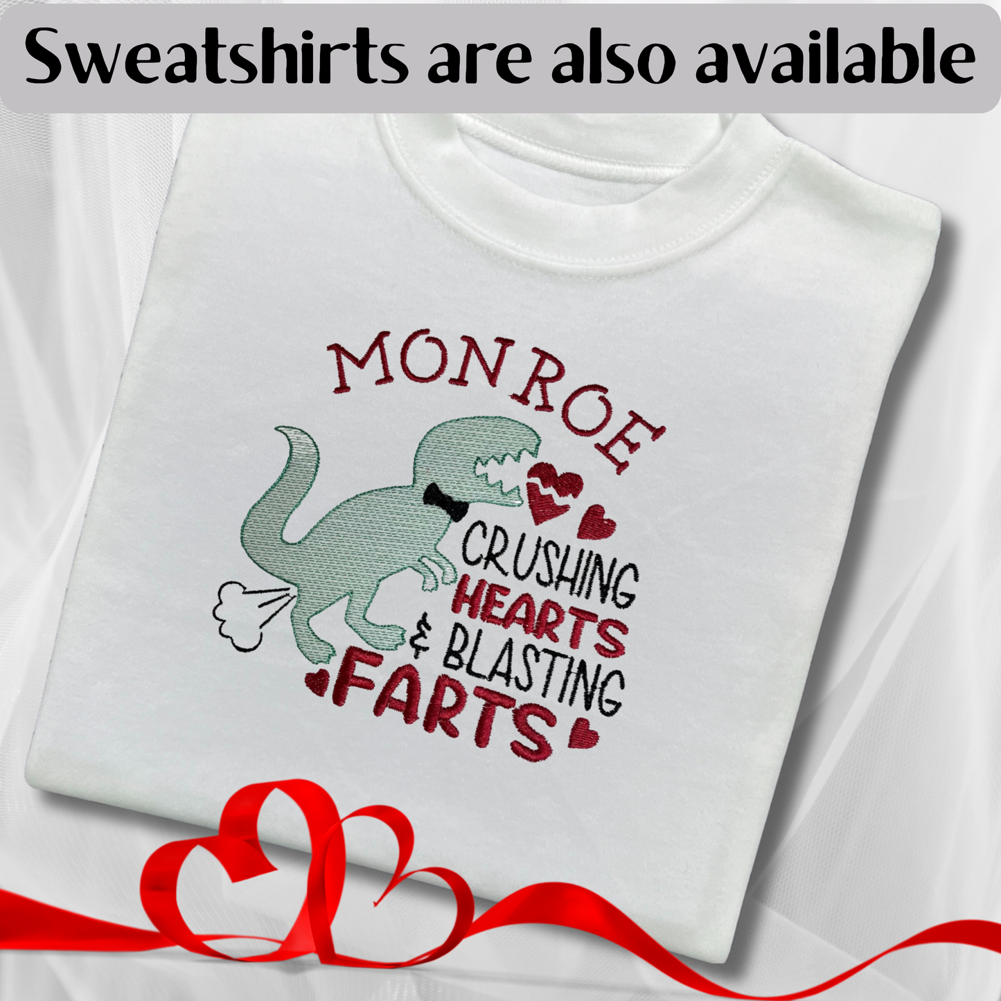 Personalised Embroidered Children's Valentine's Top: Dinosaur Design