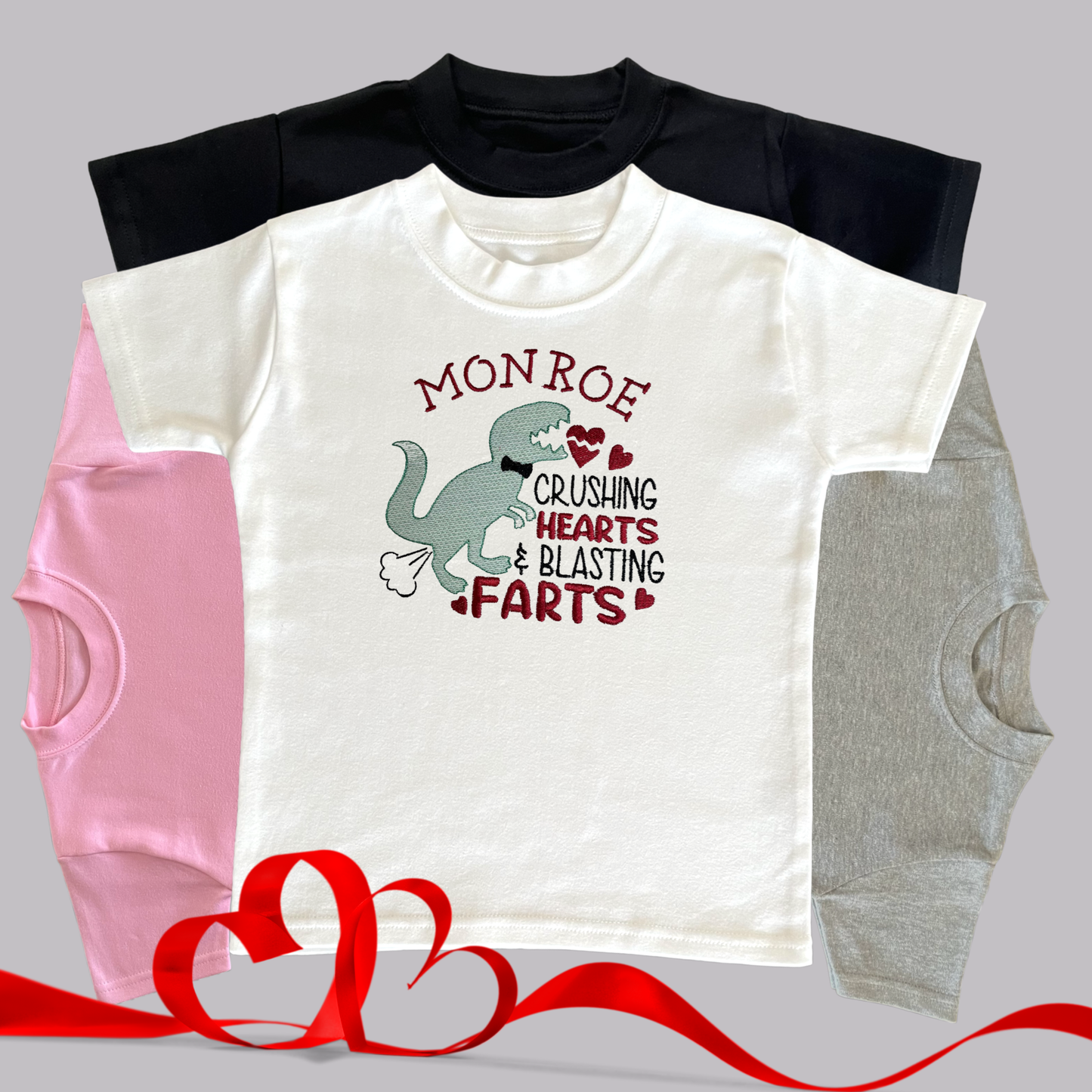 Personalised Embroidered Children's Valentine's Top: Dinosaur Design