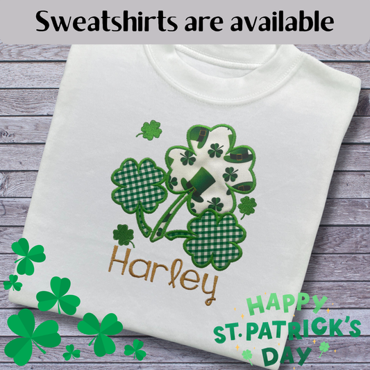 Personalised Embroidered Children's St Patrick's Day Top,  Shamrocks Design