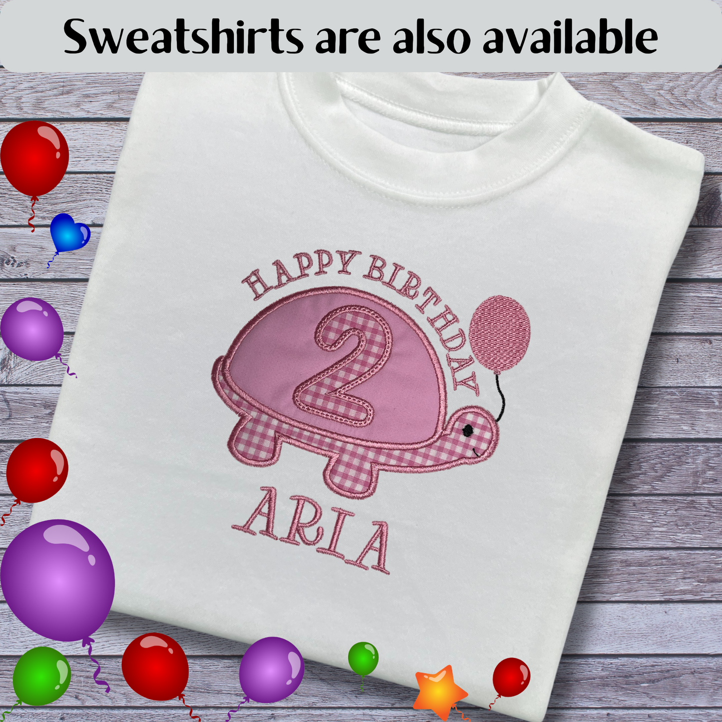 Personalised Embroidered Children's Birthday Top: Turtle Design