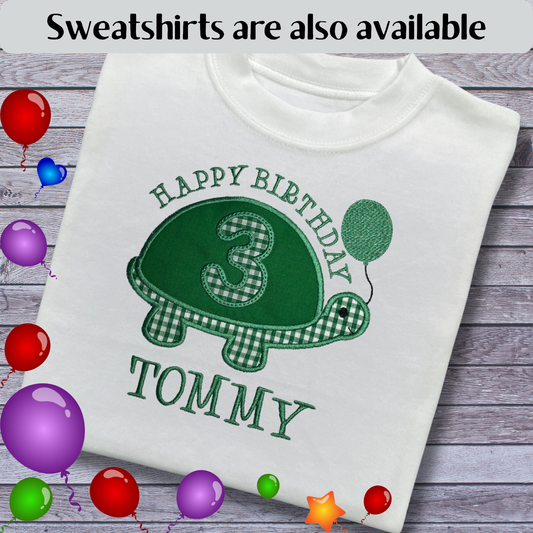 Personalised Embroidered Children's Birthday Top: Turtle Design