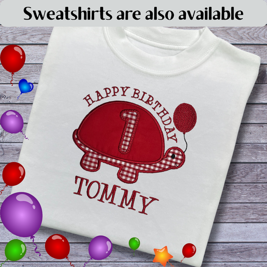 Personalised Embroidered Children's Birthday Top: Turtle Design