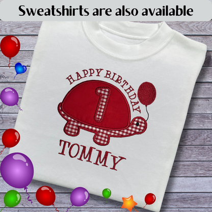 Personalised Embroidered Children's Birthday Top: Turtle Design