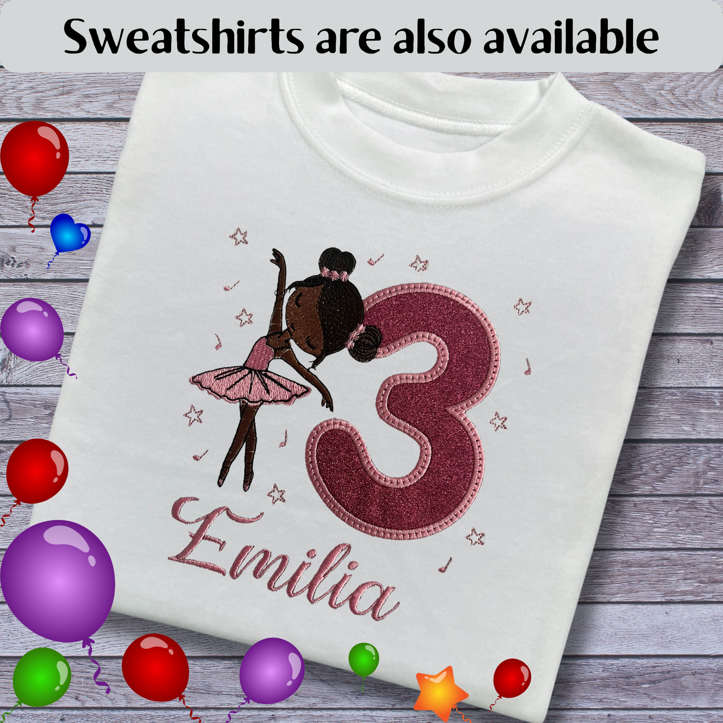 Personalised Embroidered Children's Birthday Top: Ballet Dancer Design