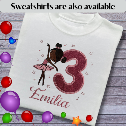 Personalised Embroidered Children's Birthday Top: Ballet Dancer Design