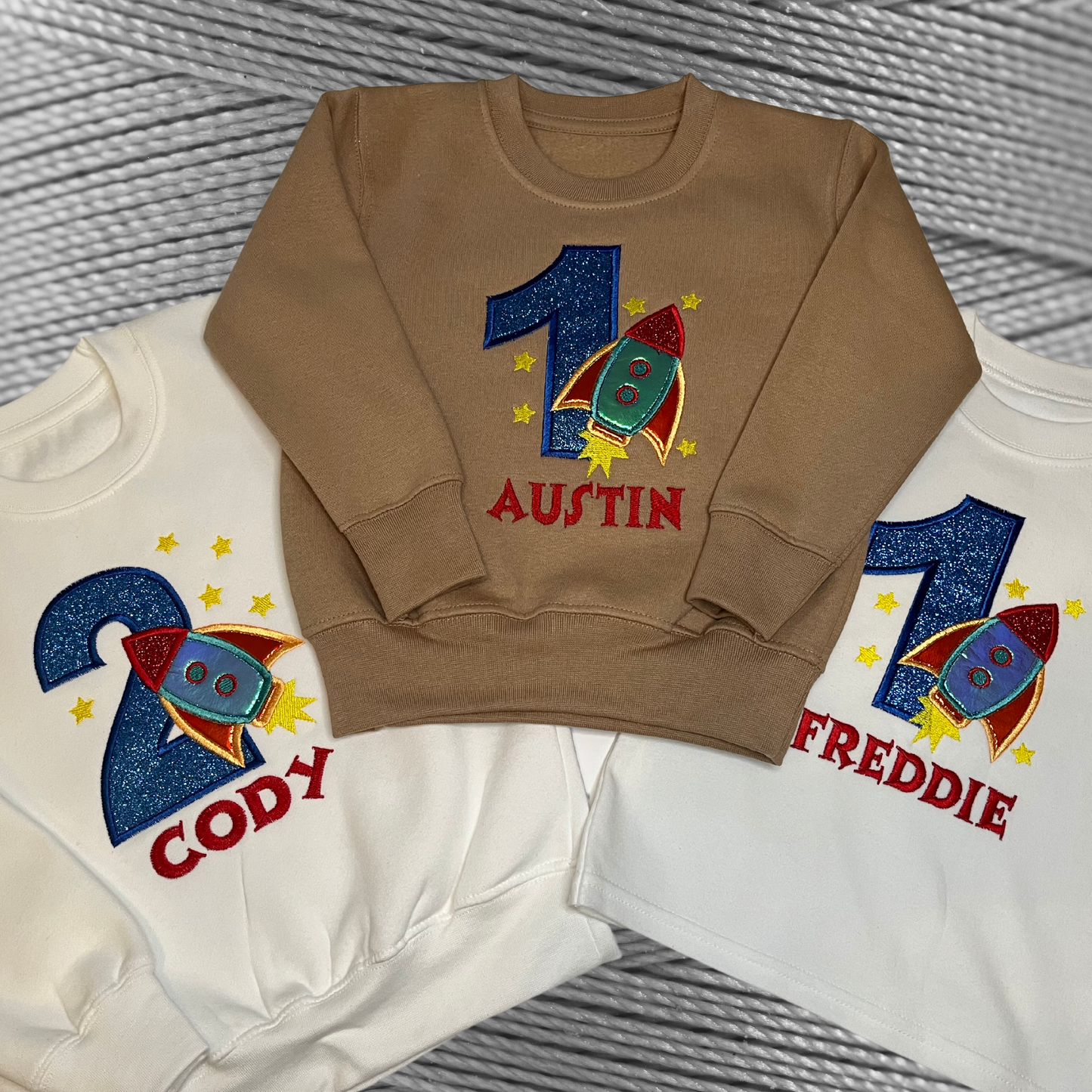 Personalised Embroidered Rocket Birthday T-Shirts and Sweatshirts