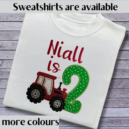 Personalised Embroidered Children's Birthday Top: Tractor Design