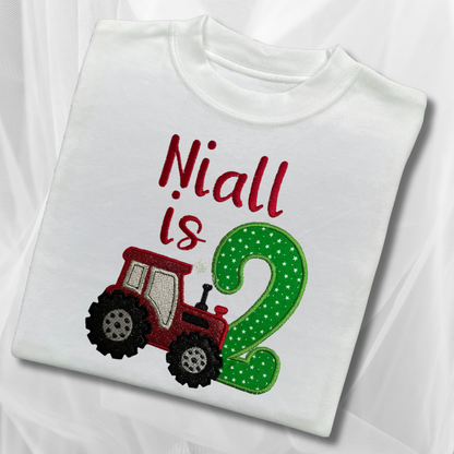Personalised Embroidered Children's Birthday Top: Tractor Design