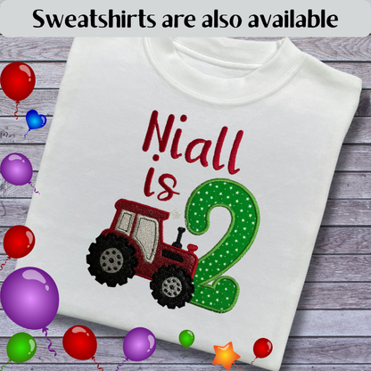 Personalised Embroidered Children's Birthday Top: Tractor Design