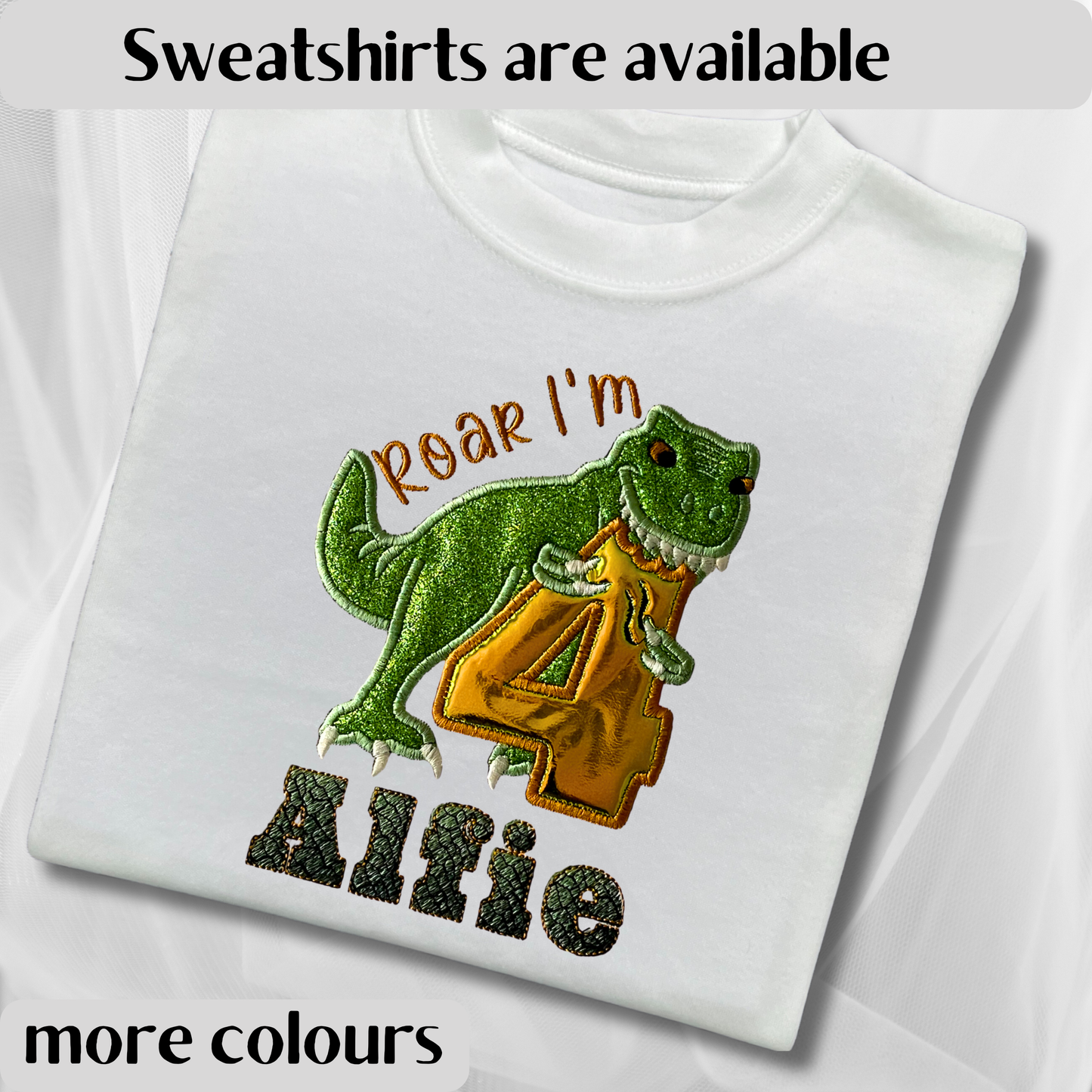 Personalised Embroidered Dinosaur Birthday T-Shirts and Sweatshirts
