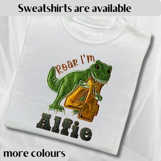 Personalised Embroidered Dinosaur Birthday T-Shirts and Sweatshirts