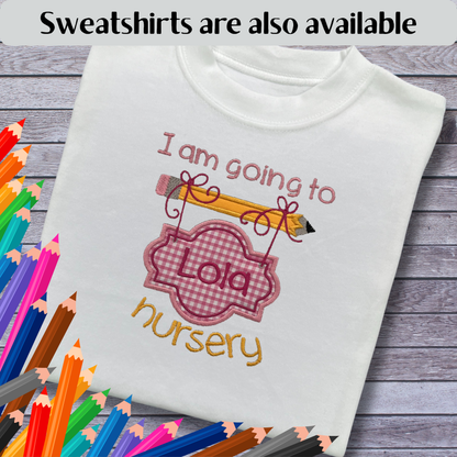 Personalised Embroidered Children's Starting Nursery Top Gingham Design