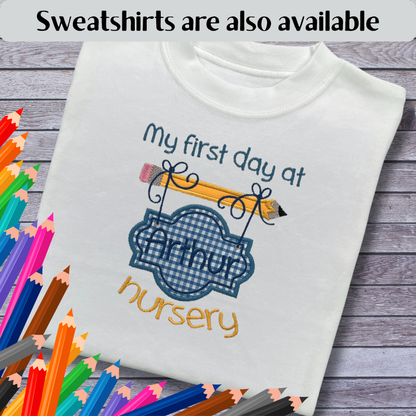 Personalised Embroidered Children's Starting Nursery Top Gingham Design