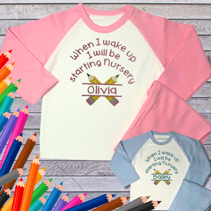 Personalised Embroidered Children's Pyjamas: Going to Nursery School Pencil Design