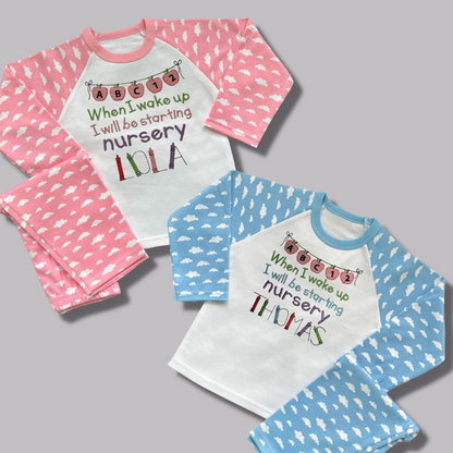 Personalised Embroidered Children's Pyjamas: Starting Nursery Apple Banner Design