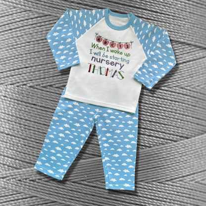 Personalised Embroidered Children's Pyjamas: Starting Nursery Apple Banner Design