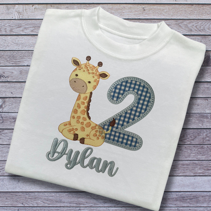 Personalised Embroidered Children's Birthday Top: Giraffe Design