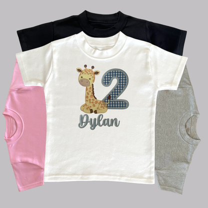 Personalised Embroidered Children's Birthday Top: Giraffe Design