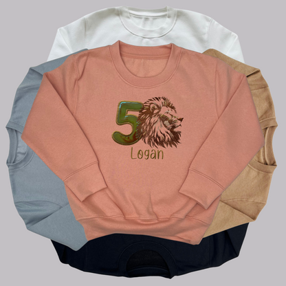 Personalised Embroidered Children's Birthday Top: Lion Design