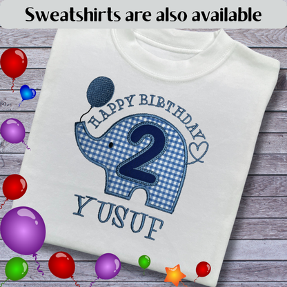 Personalised Embroidered Children's Birthday Top: Elephant Design