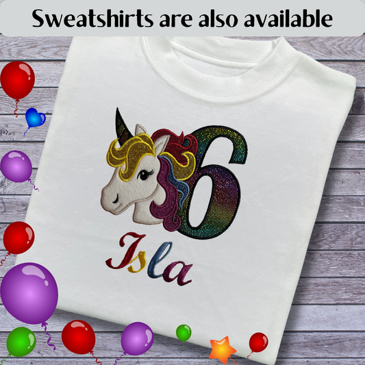 Personalised Embroidered Children's Birthday Top: Unicorn Design